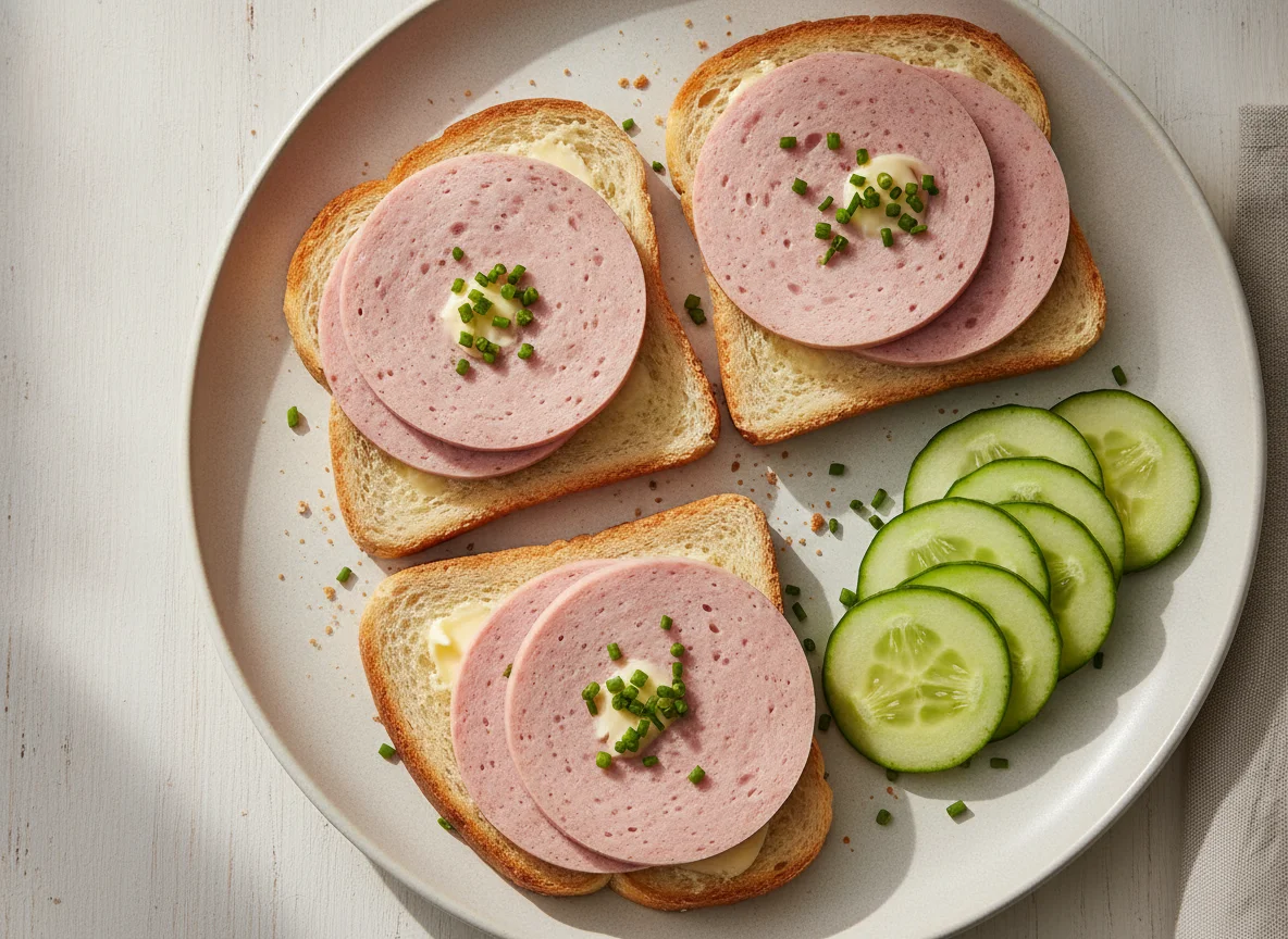 Toast mit Fleischwurst und Gurke photo
