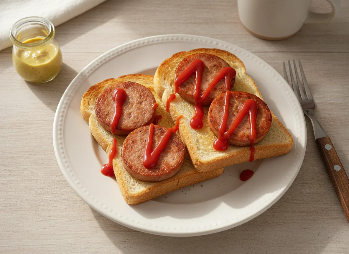 Toast mit Fleischwurst und Ketchup photo