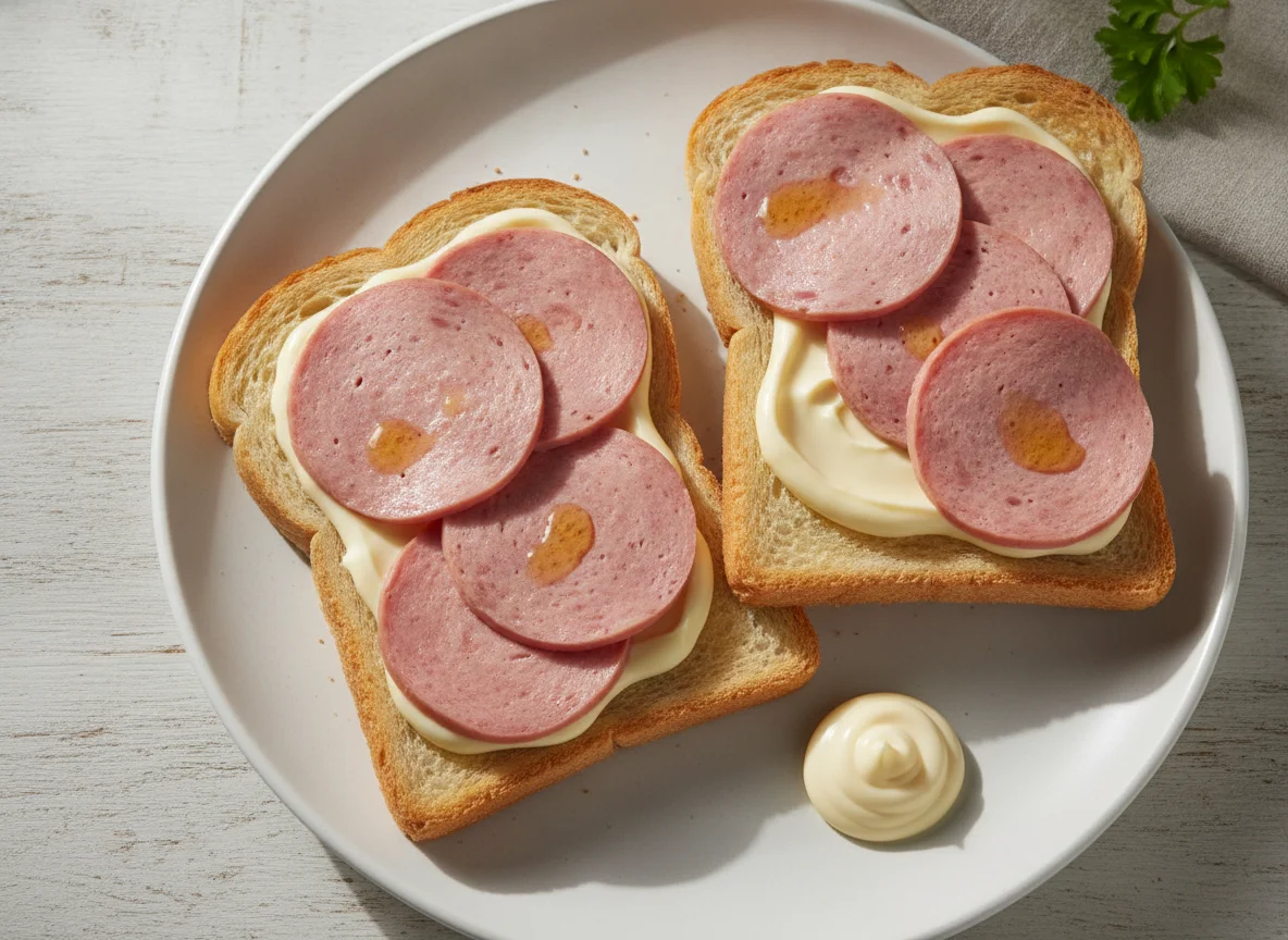 Toast mit Fleischwurst und Mayonnaise photo