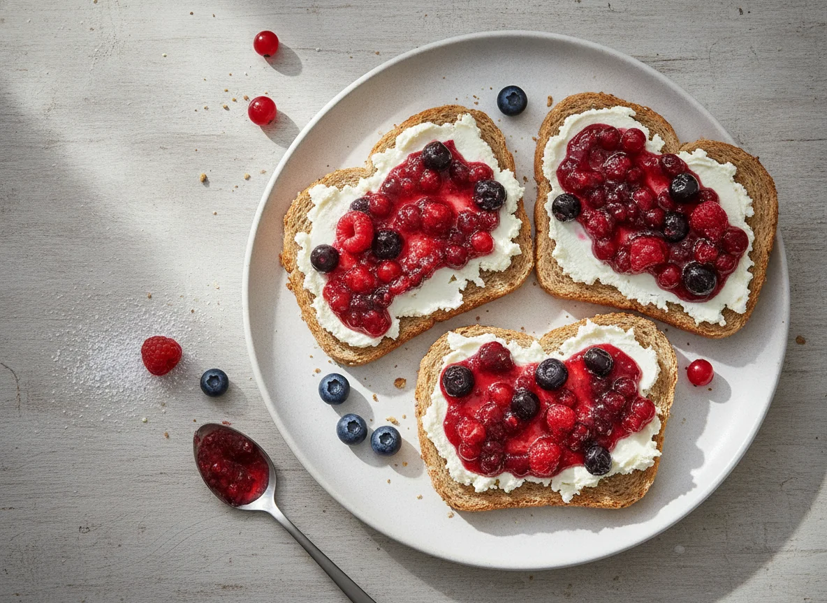 Toast mit Frischkäse und Beerenmarmelade photo