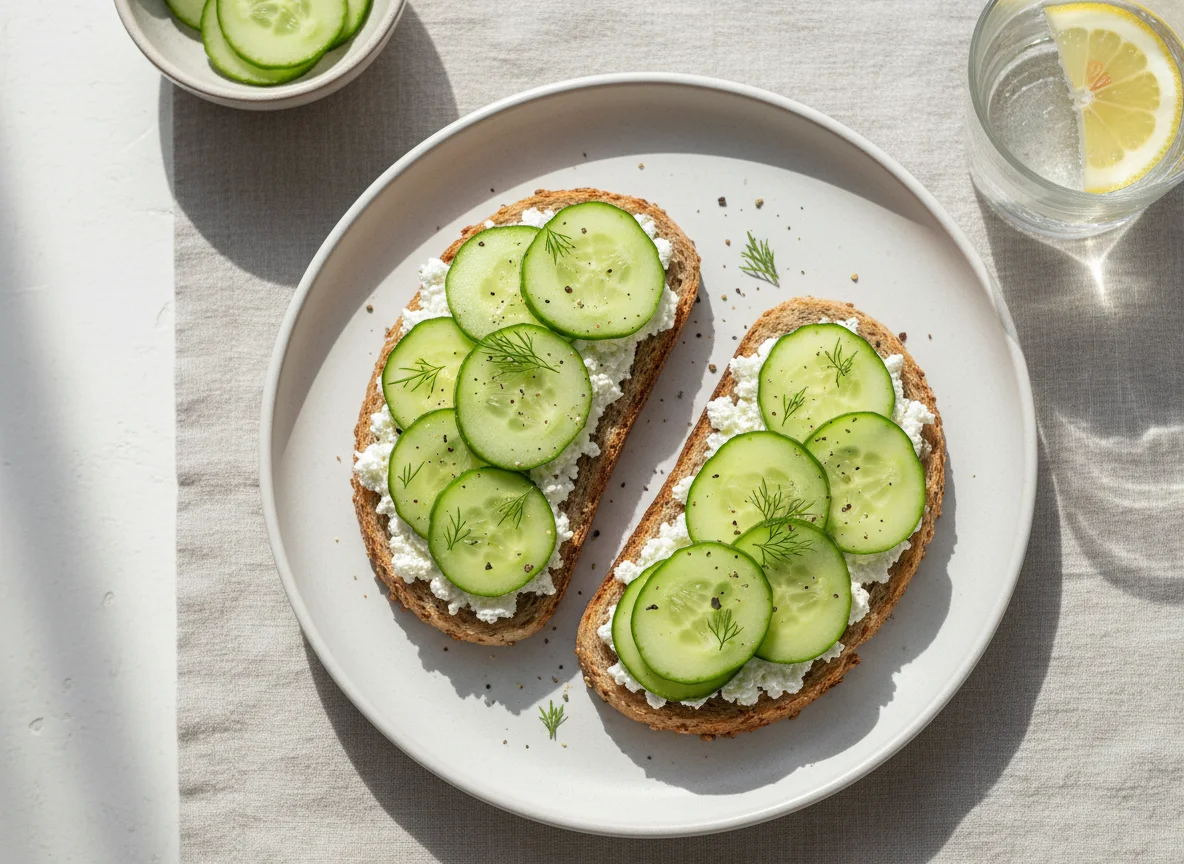 Toast mit Hüttenkäse und Gurke photo