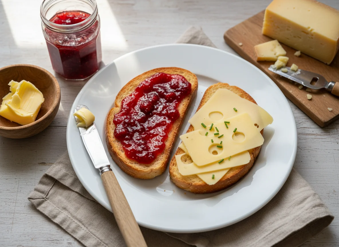 Toast mit Marmelade und Käse photo