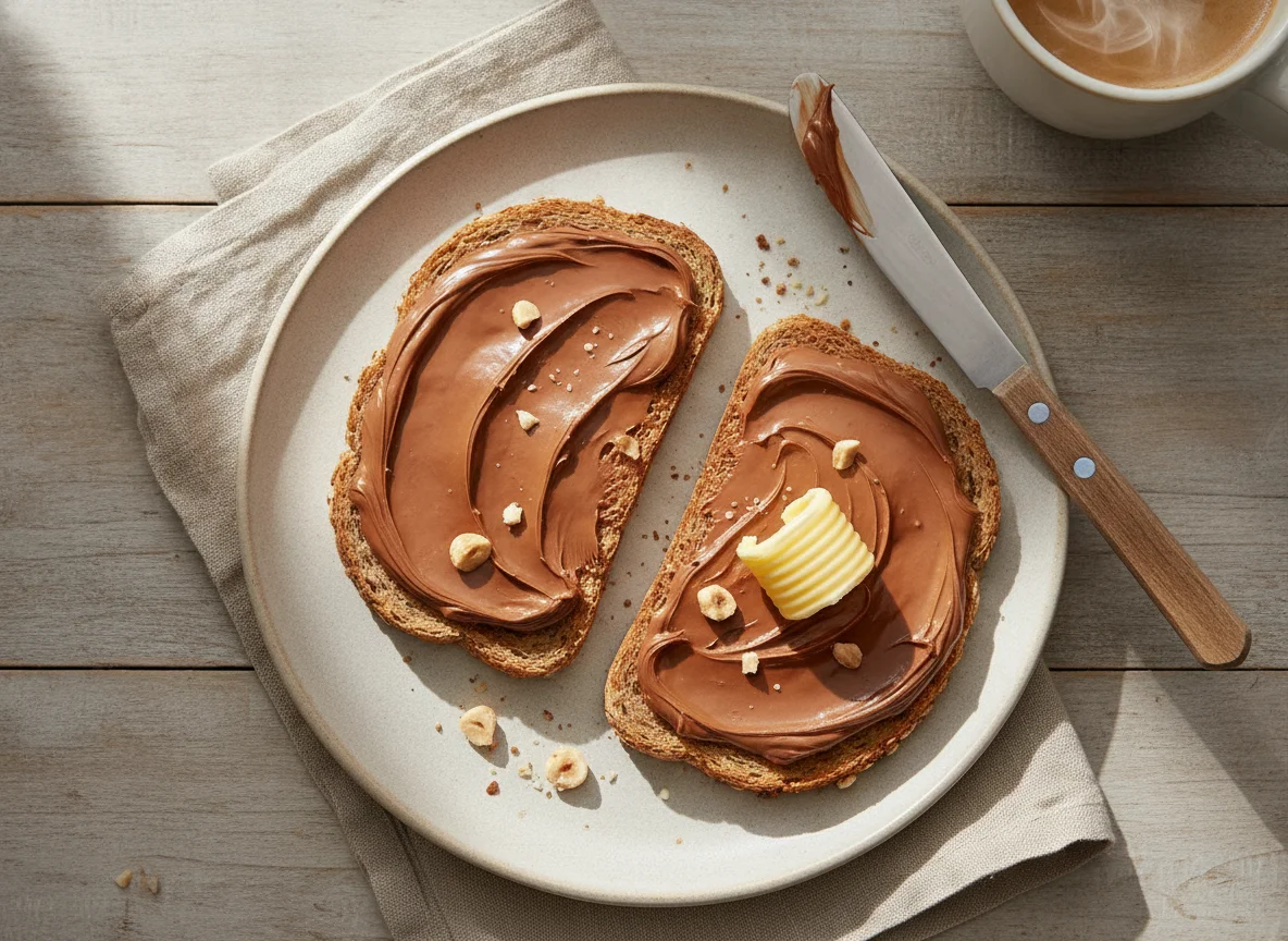 Toast mit Nuss-Nougat-Creme und Butter photo