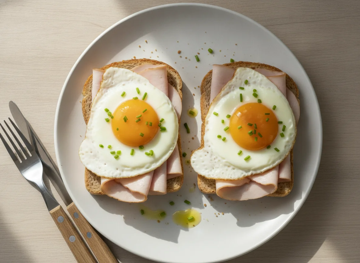 Toast mit Putenbrust und Spiegelei photo