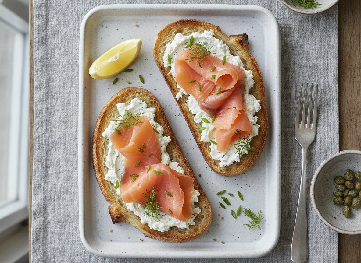 Toast mit Räucherlachs und Frischkäse photo