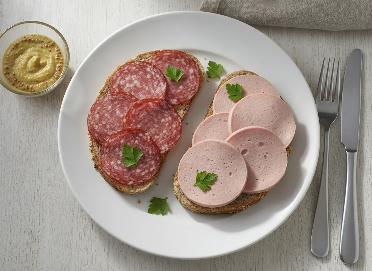 Toast mit Salami und Fleischwurst photo