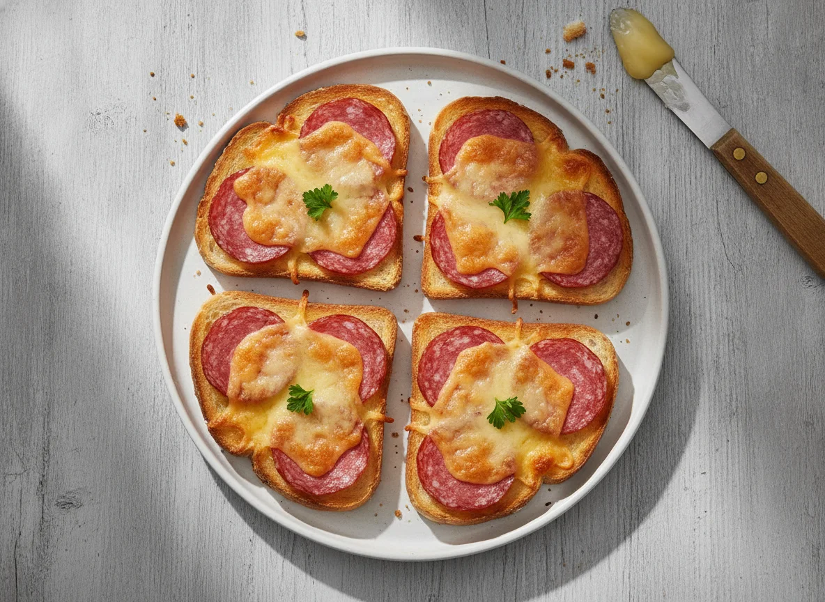 Toast mit Salami und Schmelzkäse photo