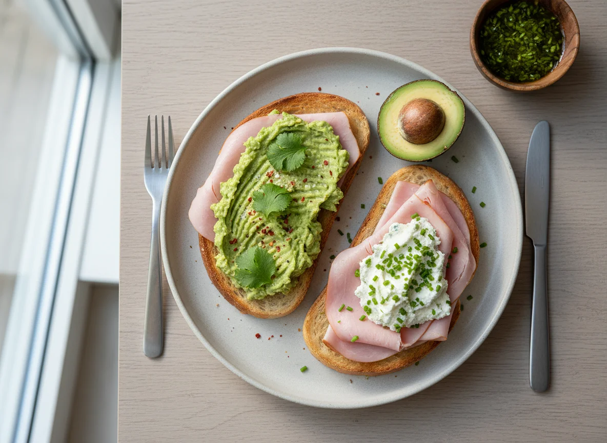 Toast mit Schinken und Aufstrich photo