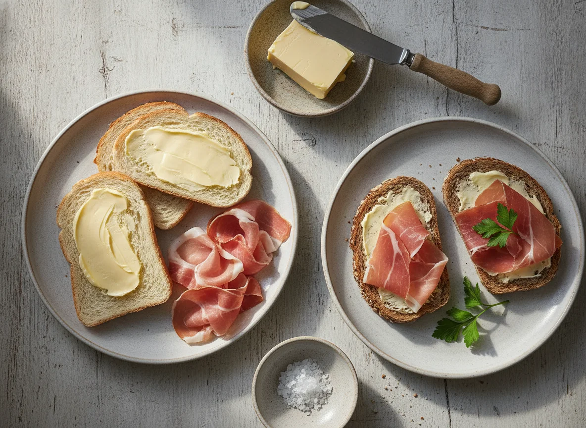 Toast mit Schinken und Butter photo