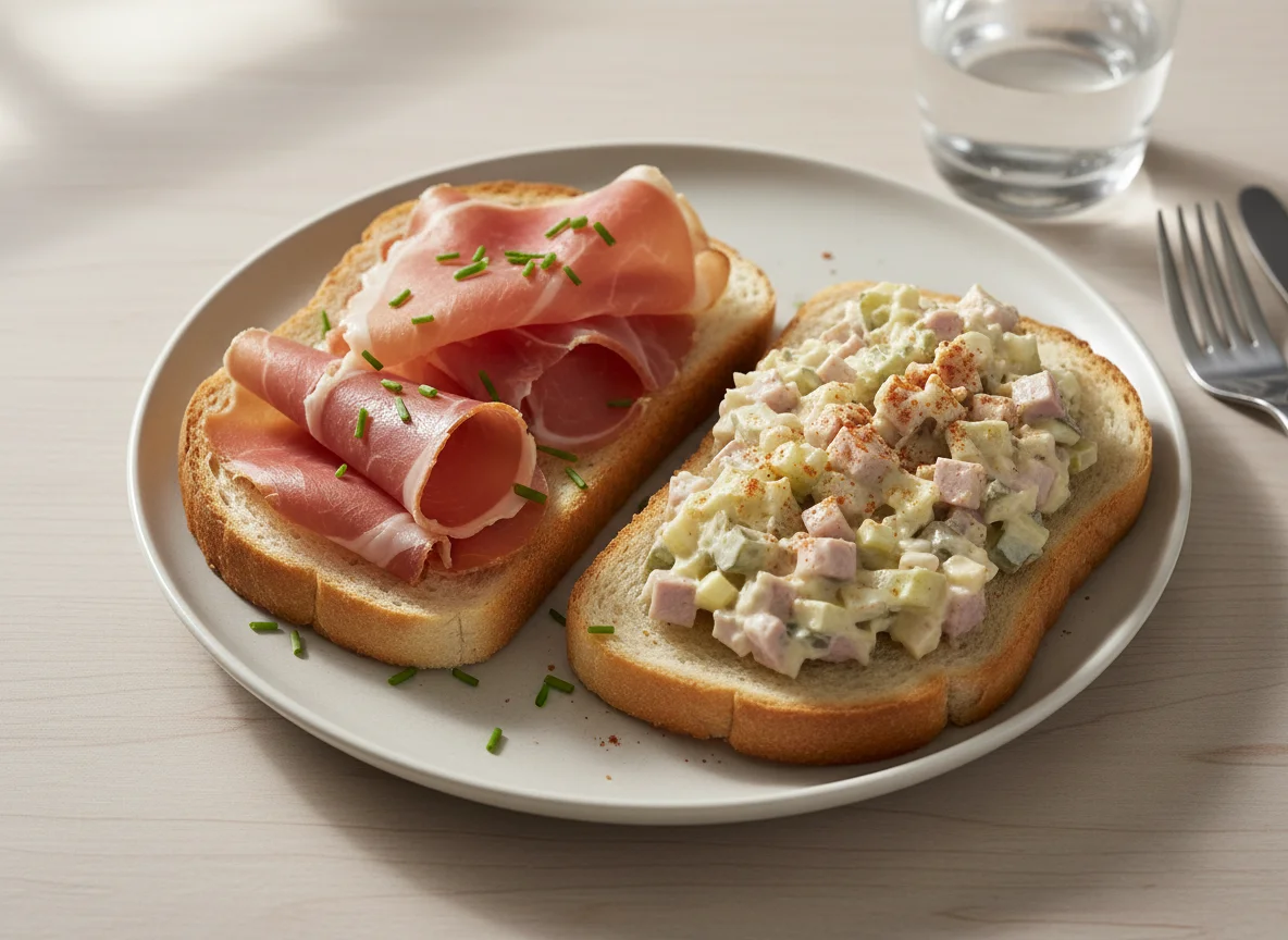 Toast mit Schinken und Fleischsalat photo