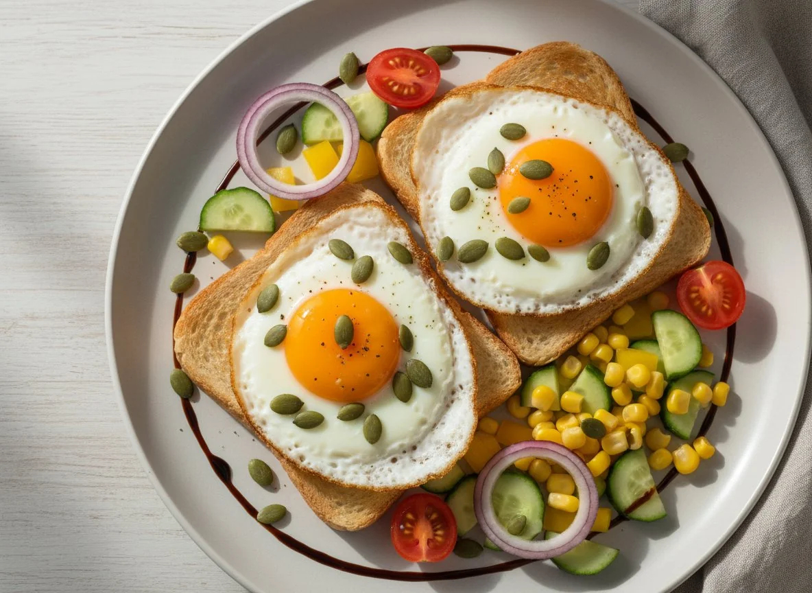 Toast mit Spiegelei und Gemüse photo