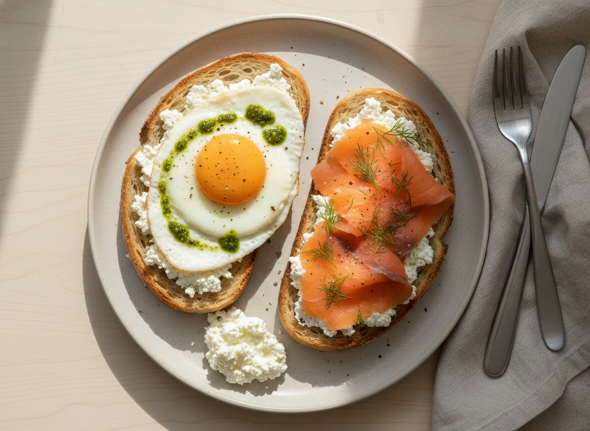 Toast mit Spiegelei und Lachs photo