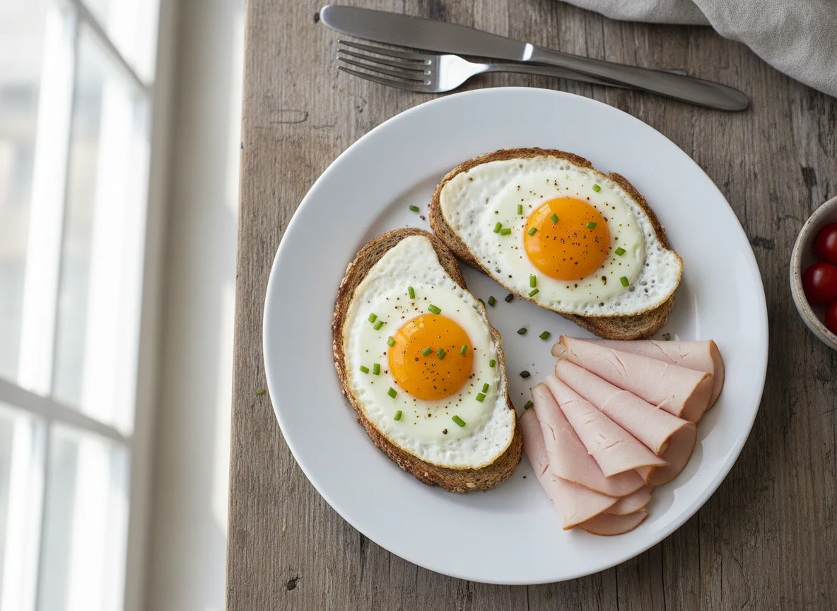 Toast mit Spiegelei und Putenbrust photo