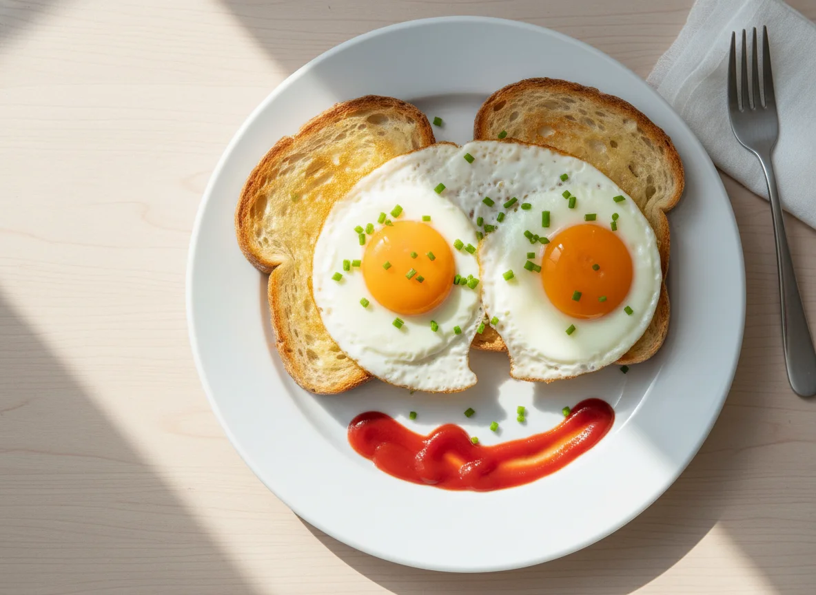 Toast mit Spiegelei und Sauce photo