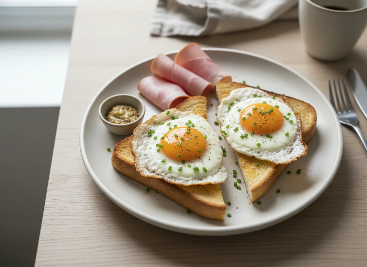 Toast mit Spiegelei und Schinken photo