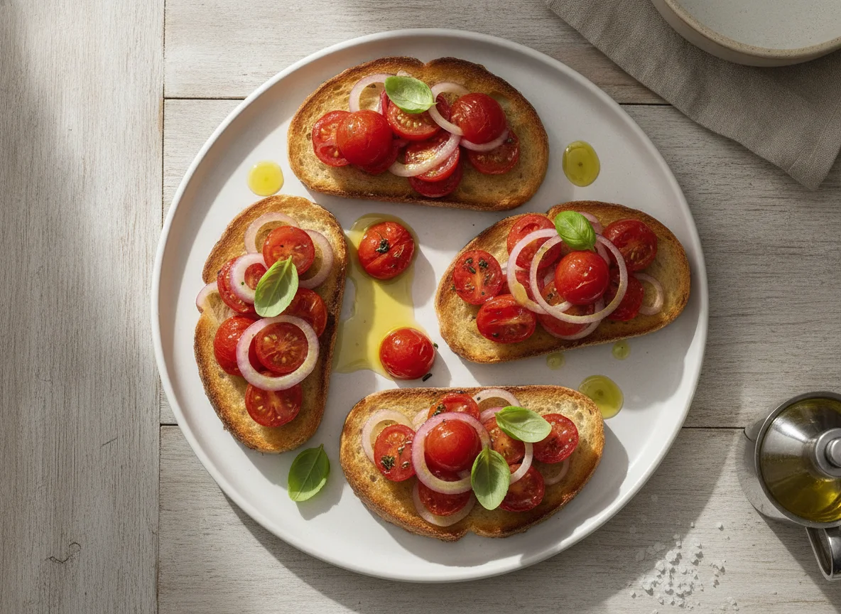 Toast mit Tomaten und Zwiebeln photo