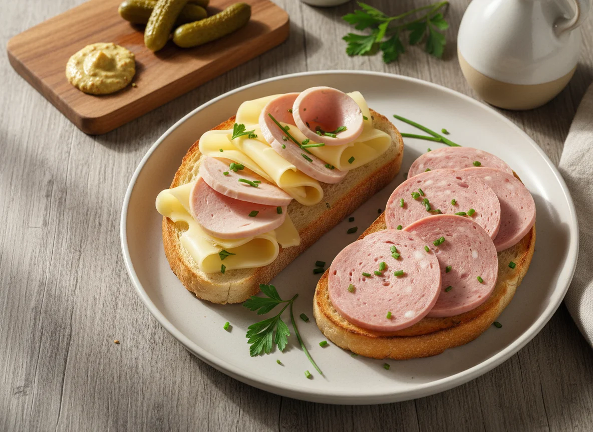 Toast mit Wurst und Käse photo