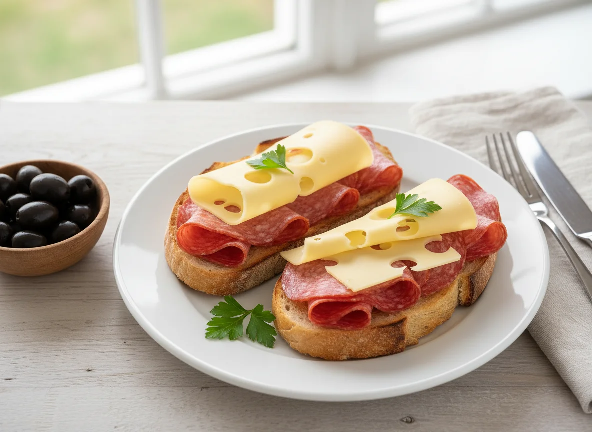 Toastbrot mit Salami und Käse photo