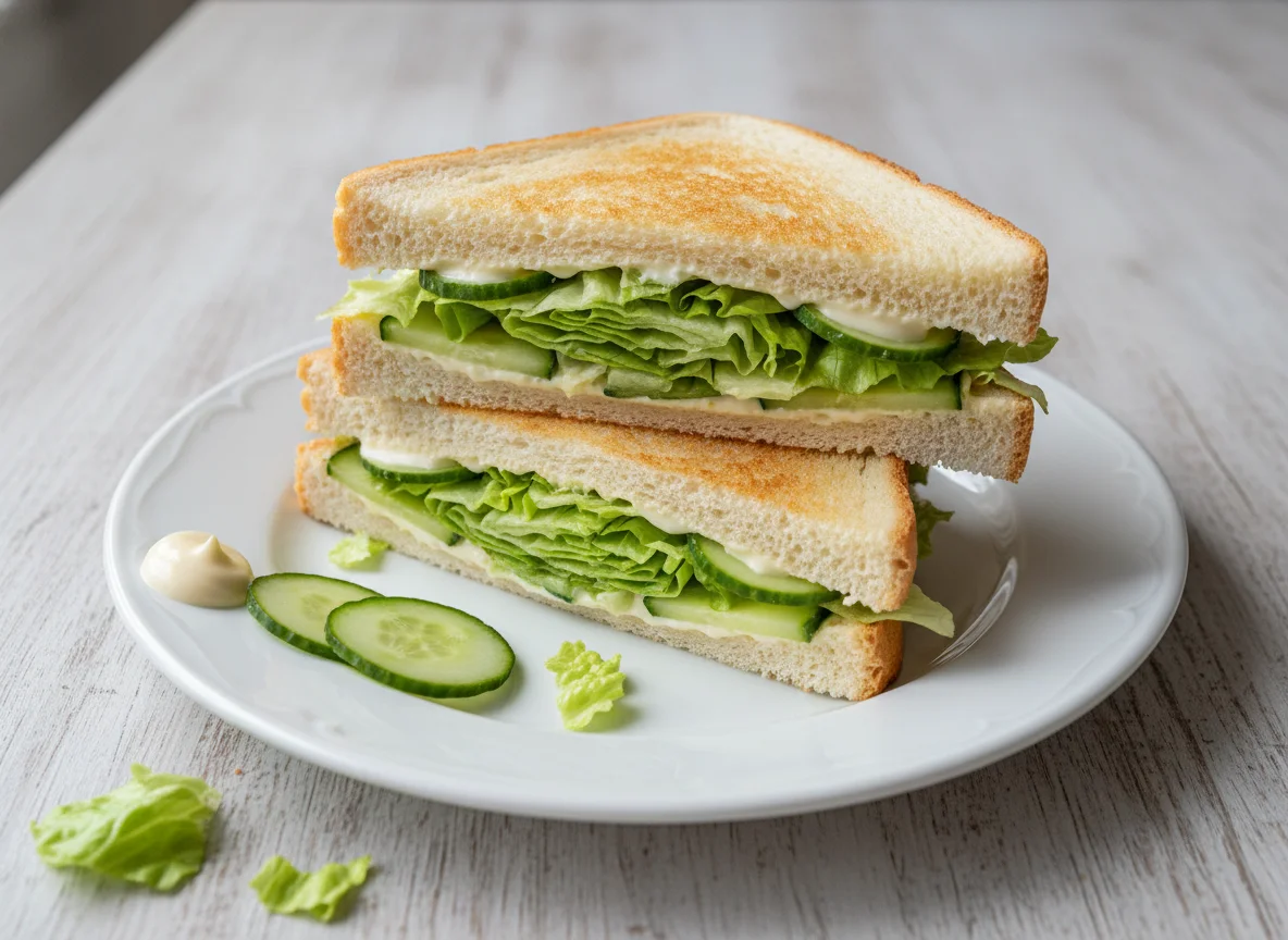 Toast-Sandwich mit Salat und Gurke photo