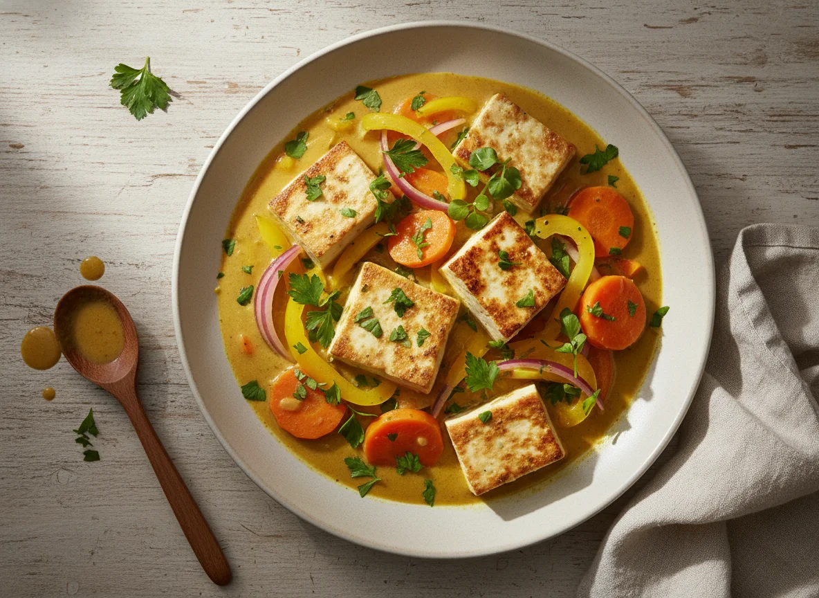 Tofu in Currysauce mit Gemüse photo