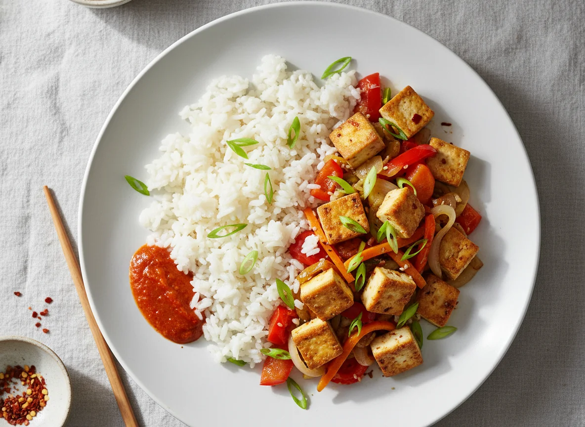 Tofu mit Reis und Gemüse photo