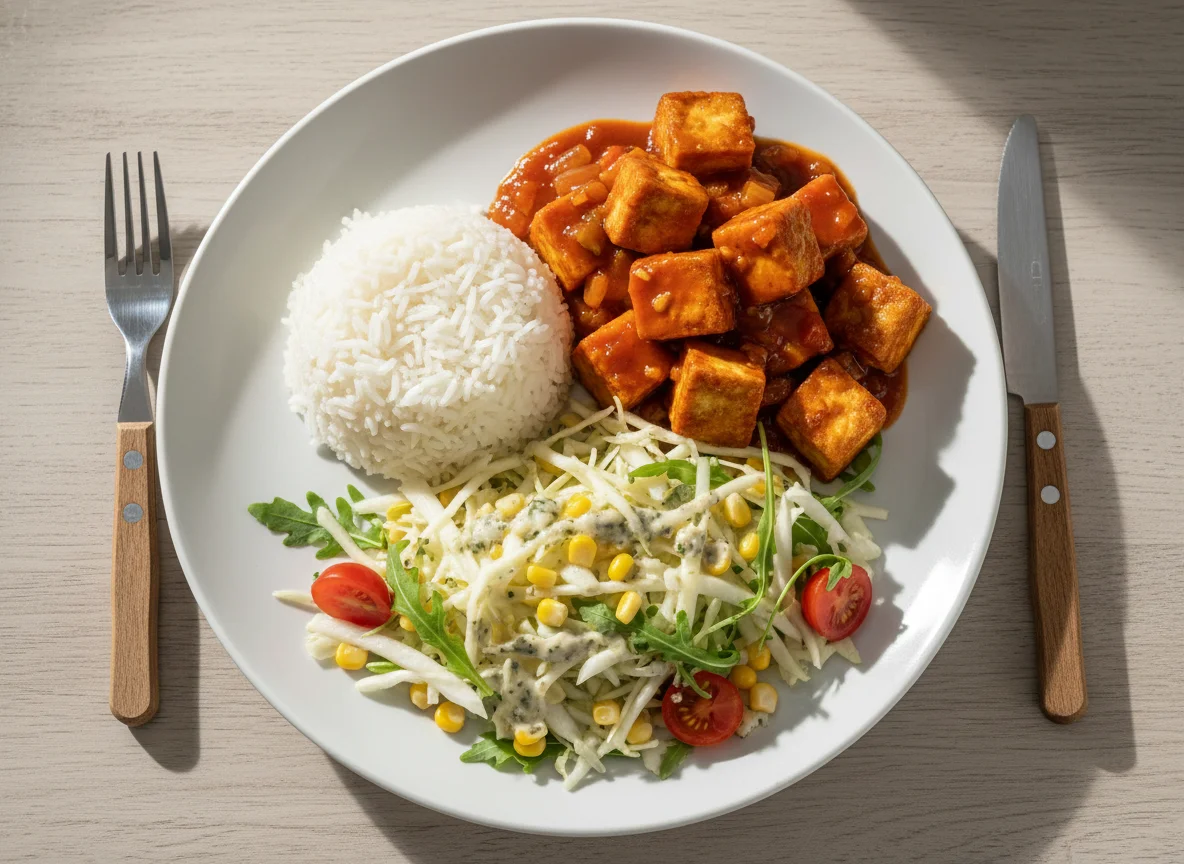 Tofu mit Reis und Salat photo