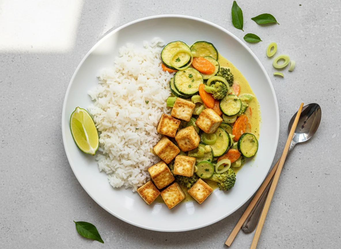 Tofu-Curry mit Reis photo