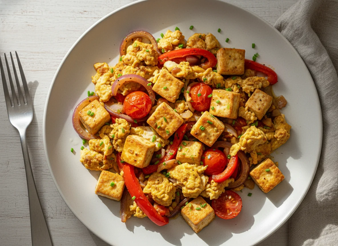 Tofu-Gemüse-Pfanne mit Ei photo