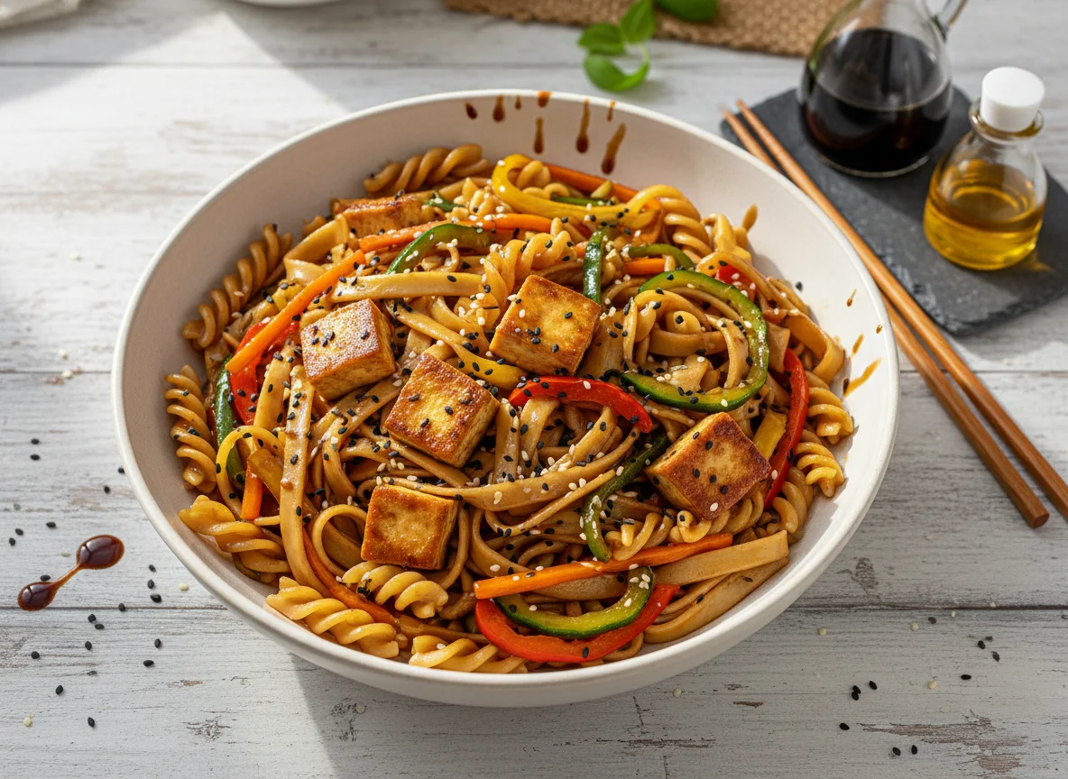 Tofu-Nudelpfanne mit Gemüse photo