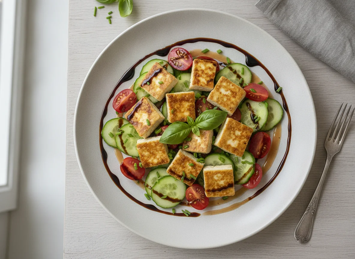 Tofu-Salat mit Tomaten und Gurken photo