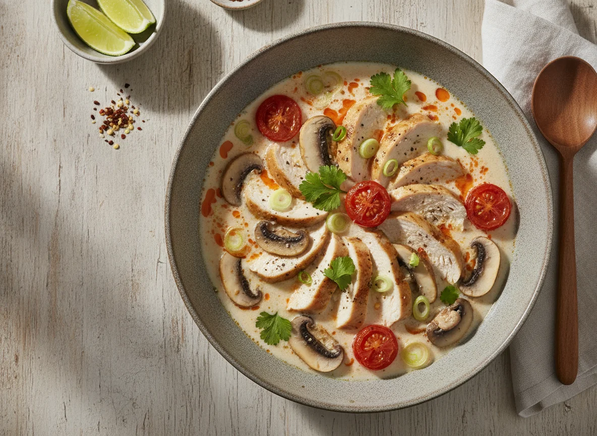 Tom Kha Gai (Thailändische Kokossuppe) photo