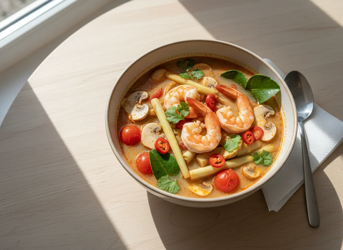 Tom Yum Suppe mit Garnelen photo