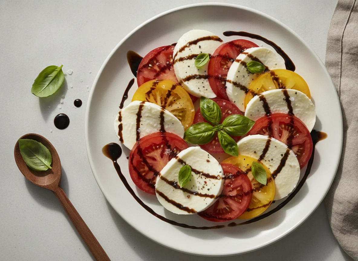 Tomate mit Mozzarella und Balsamico-Creme photo