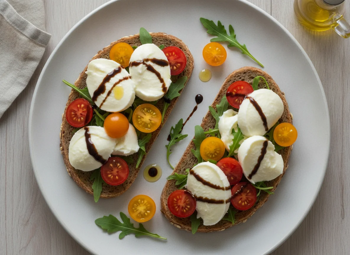 Tomate-Mozzarella-Brot mit Balsamico-Creme photo