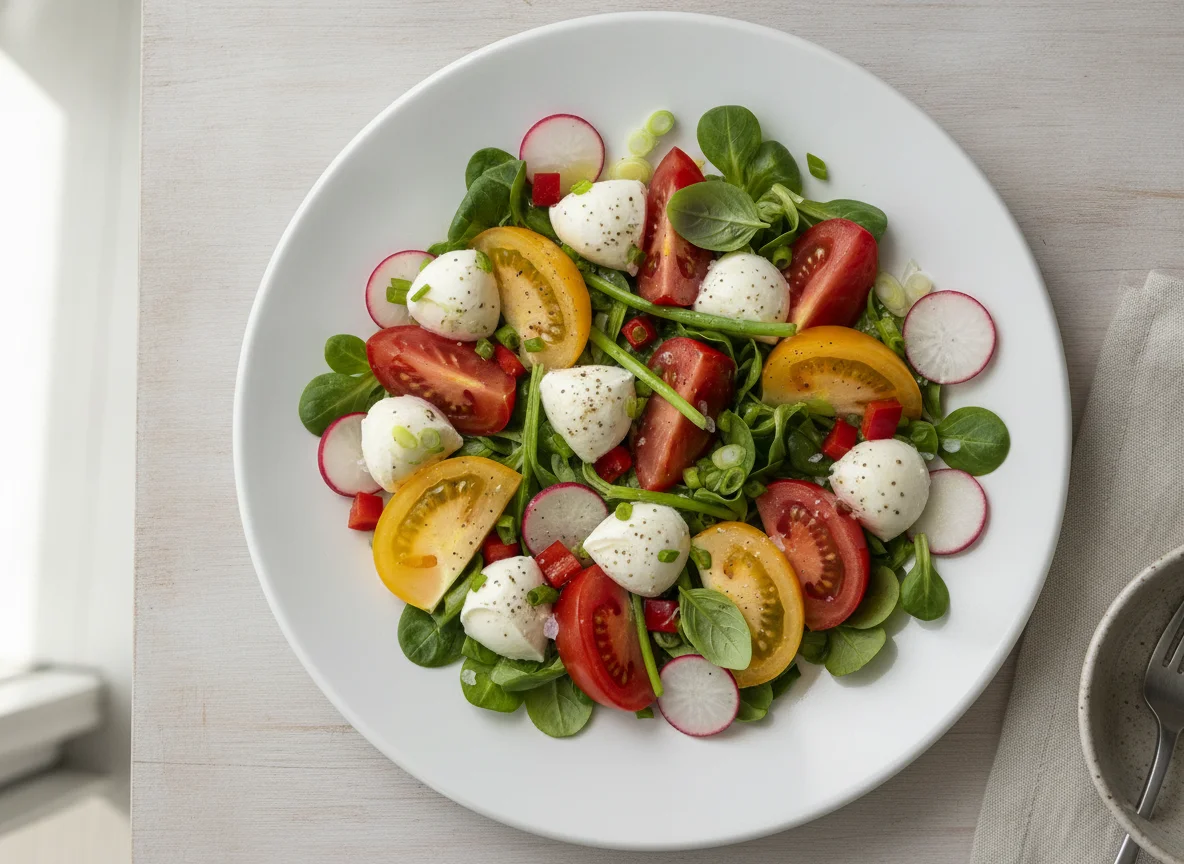 Tomate-Mozzarella-Salat mit Feldsalat photo