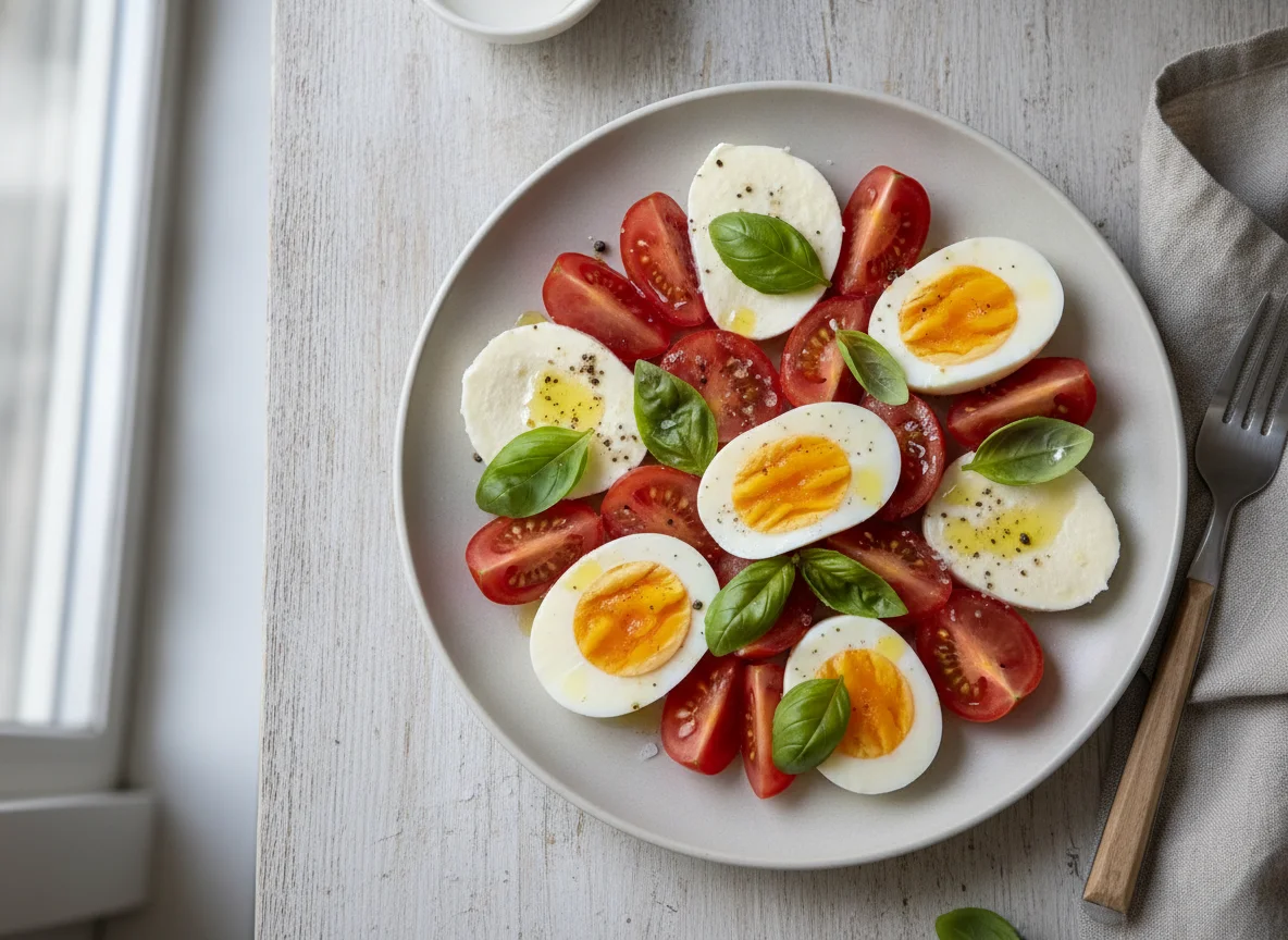 Tomate-Mozzarella-Salat mit gekochtem Ei photo