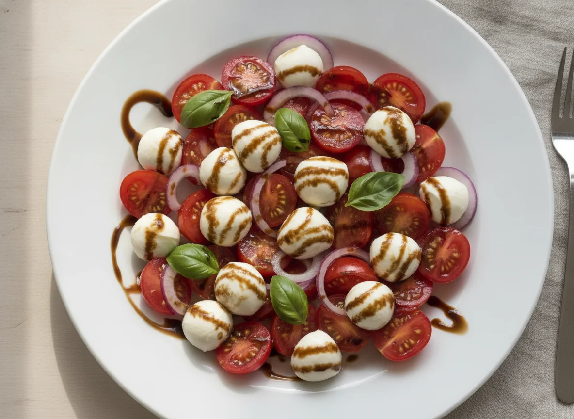 Tomate-Mozzarella-Salat mit roten Zwiebeln photo