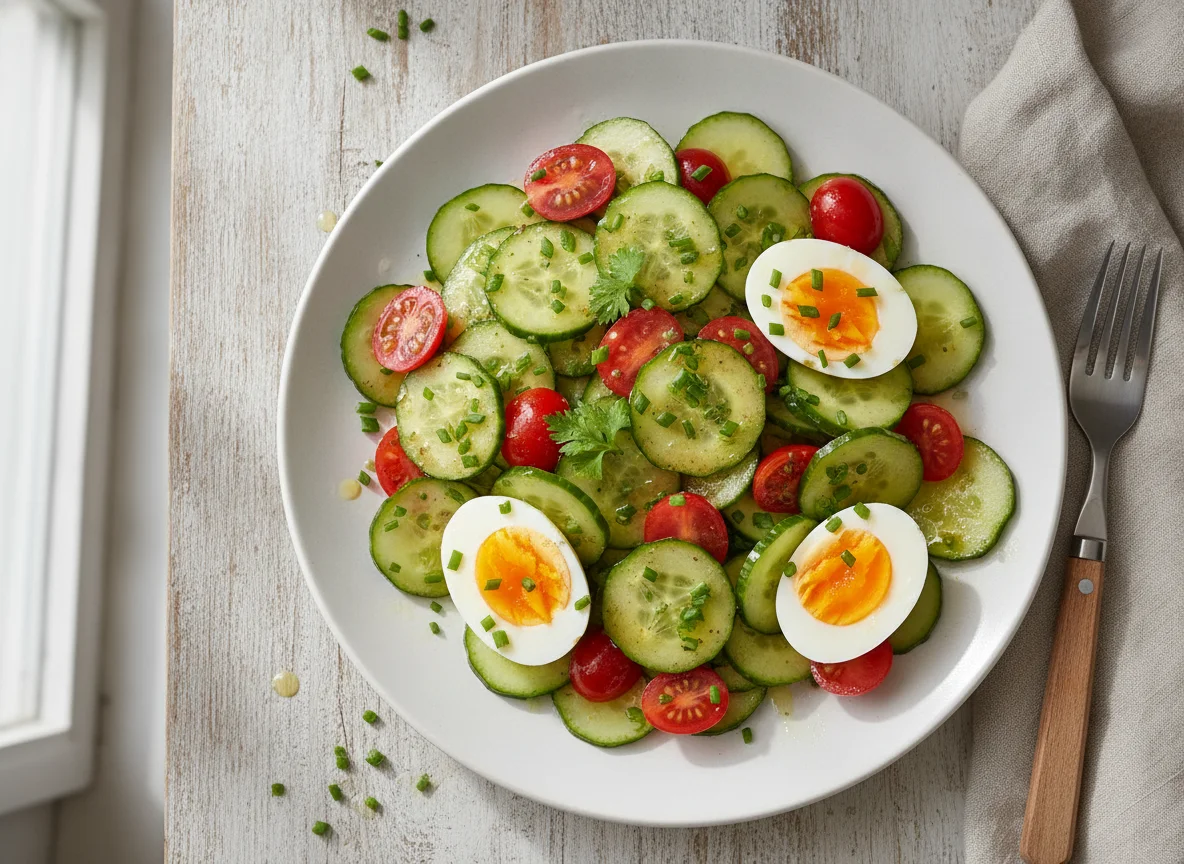 Tomaten-Gurken-Salat mit Ei photo