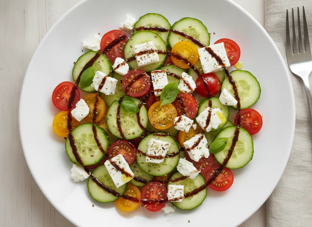Tomaten-Gurken-Salat mit Feta und Balsamico photo