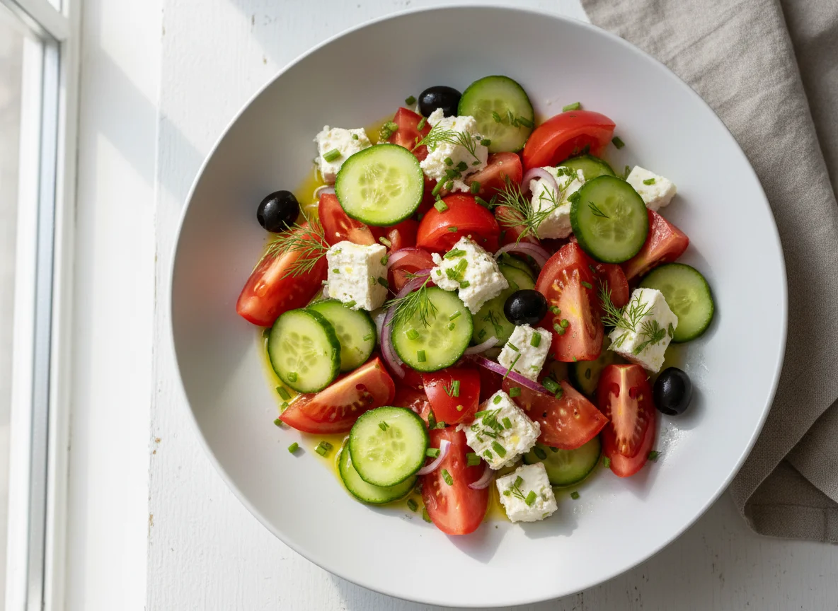 Tomaten-Gurken-Salat mit Hirtenkäse photo