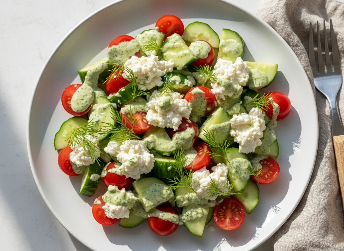 Tomaten-Gurken-Salat mit Hüttenkäse photo