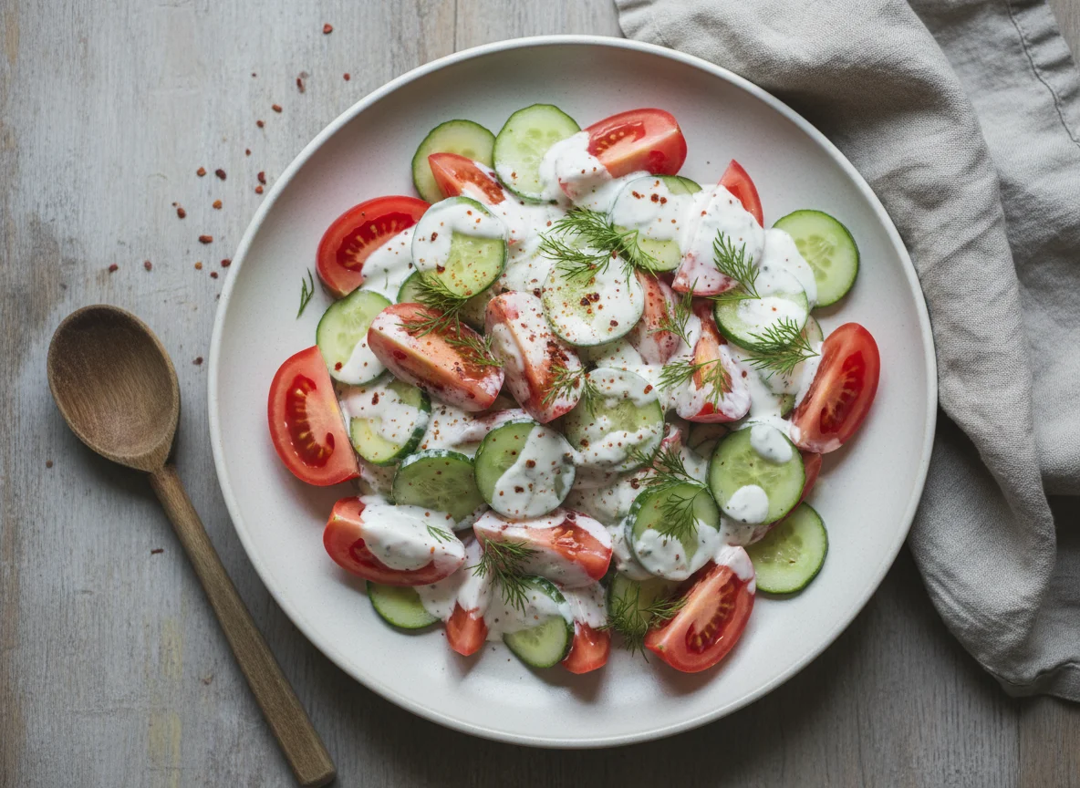 Tomaten-Gurken-Salat mit Joghurt-Dressing photo