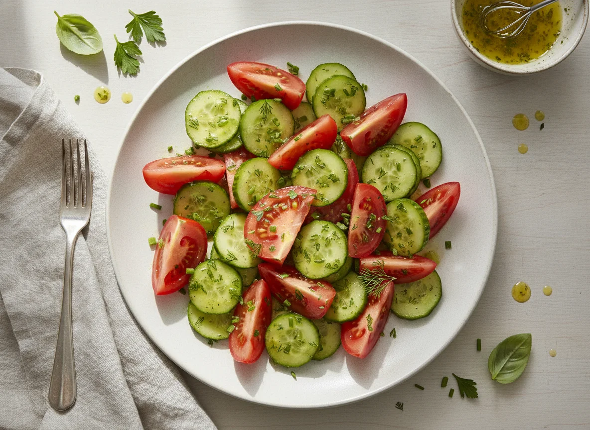 Tomaten-Gurken-Salat mit Kräuterdressing photo