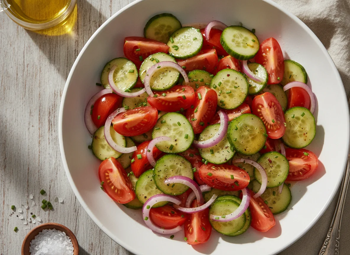 Tomaten-Gurken-Salat mit roten Zwiebeln photo