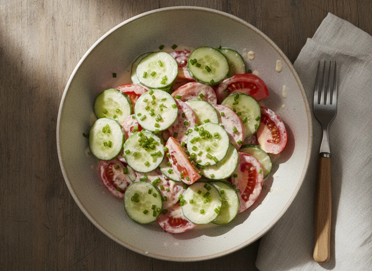 Tomaten-Gurken-Salat mit Sahne-Dressing photo