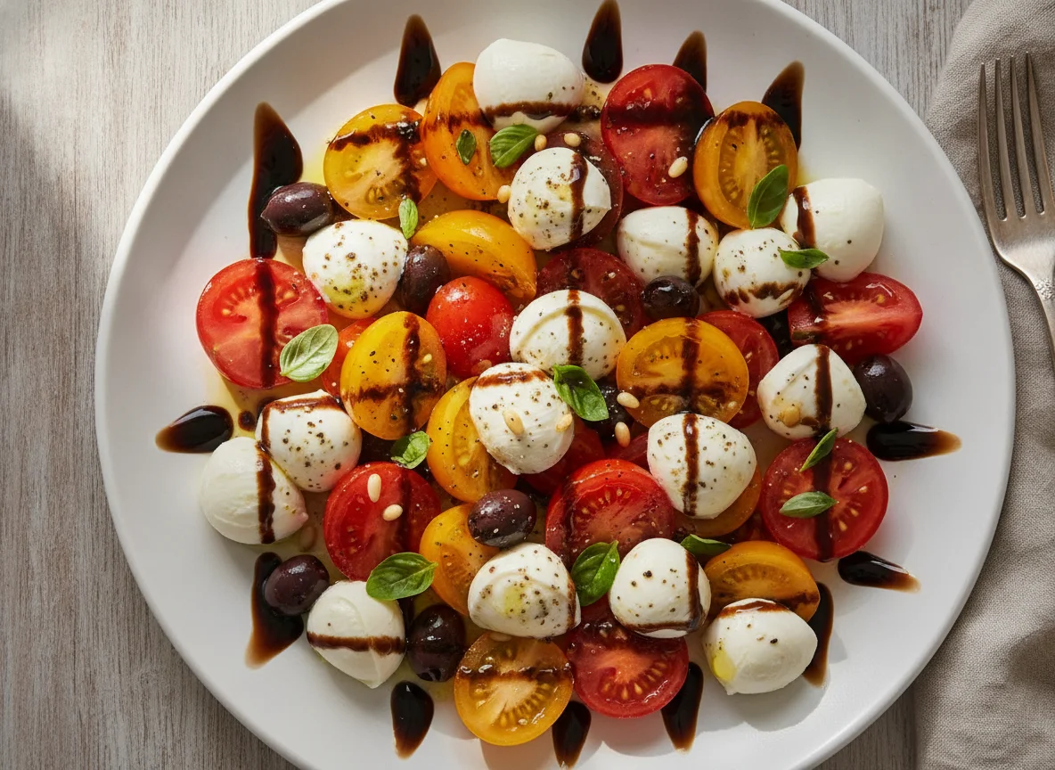 Tomaten-Mozzarella-Salat mit Balsamico-Glace photo