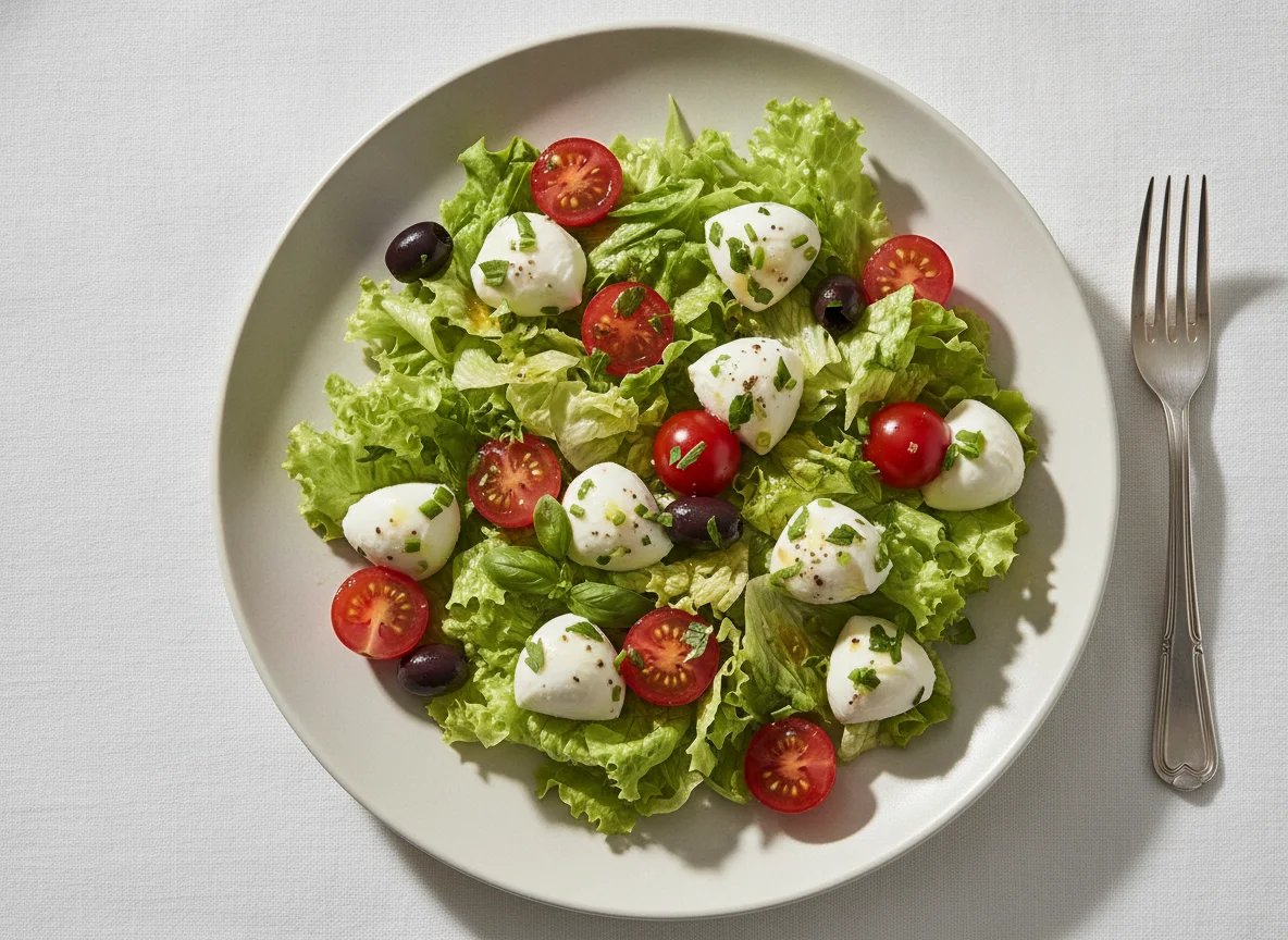 Tomaten-Mozzarella-Salat mit Blattsalat photo