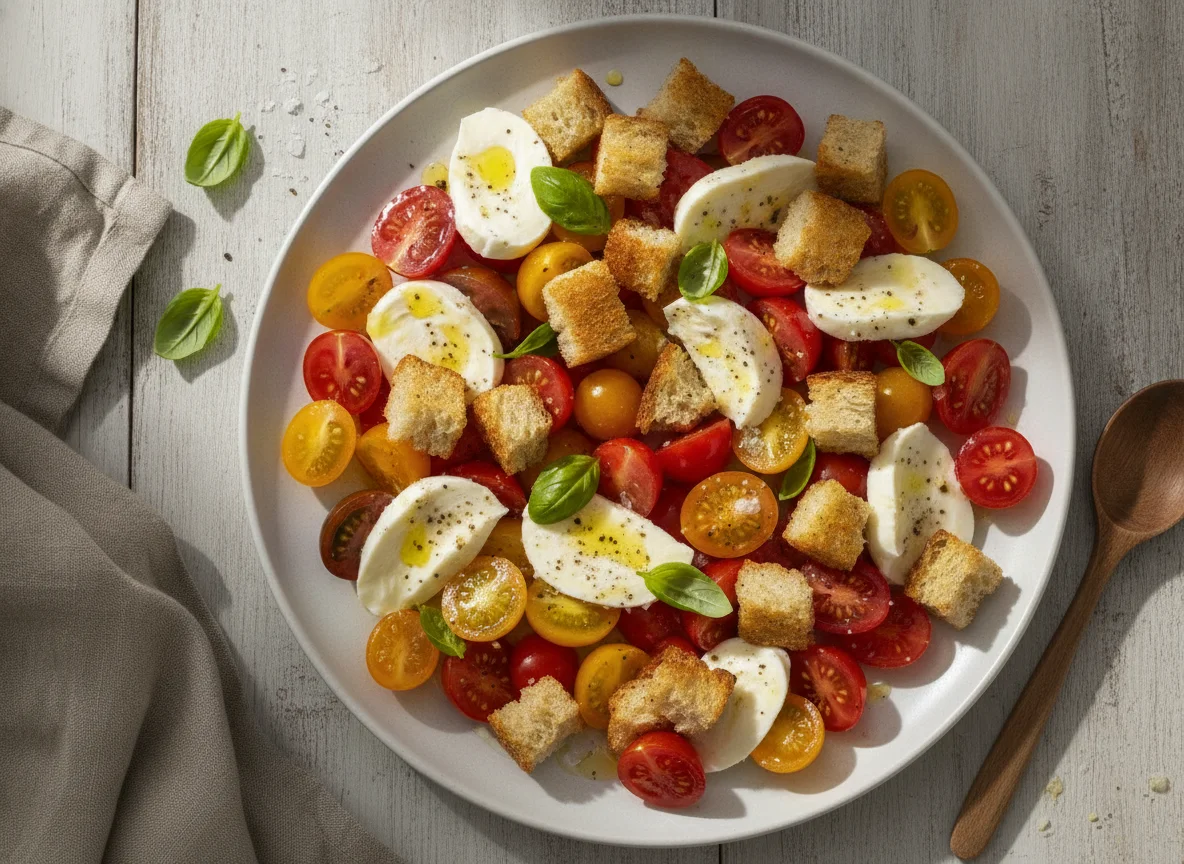 Tomaten-Mozzarella-Salat mit Croutons photo
