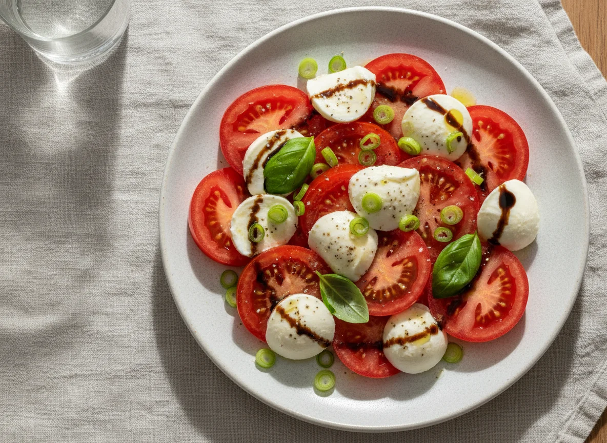 Tomaten-Mozzarella-Salat mit Frühlingszwiebeln photo