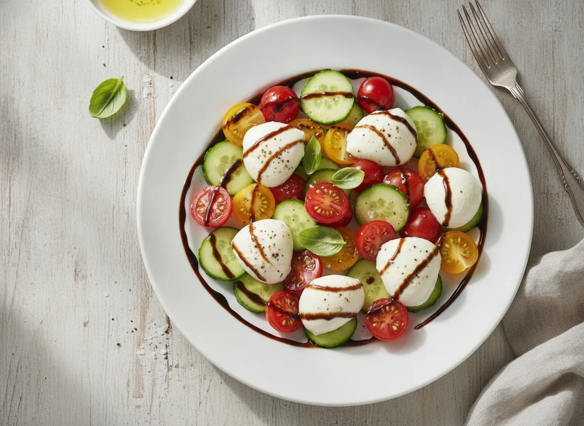 Tomaten-Mozzarella-Salat mit Gurken photo